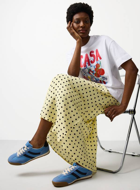 Yellow Polka Dot Print Midaxi Slip Skirt 18